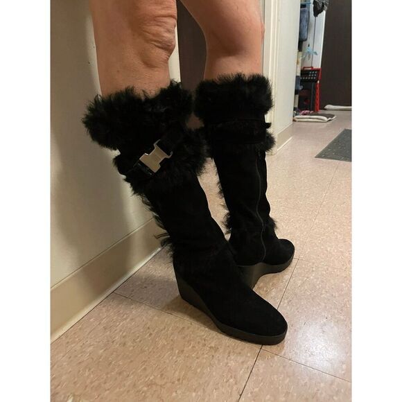 COACH shearling leather & fur Suede sharma wedge Boots p58 G04 - Picture 11 of 11